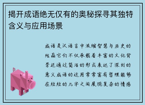 揭开成语绝无仅有的奥秘探寻其独特含义与应用场景